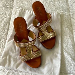 Michael Kors brown leather with gold  heels  size 7